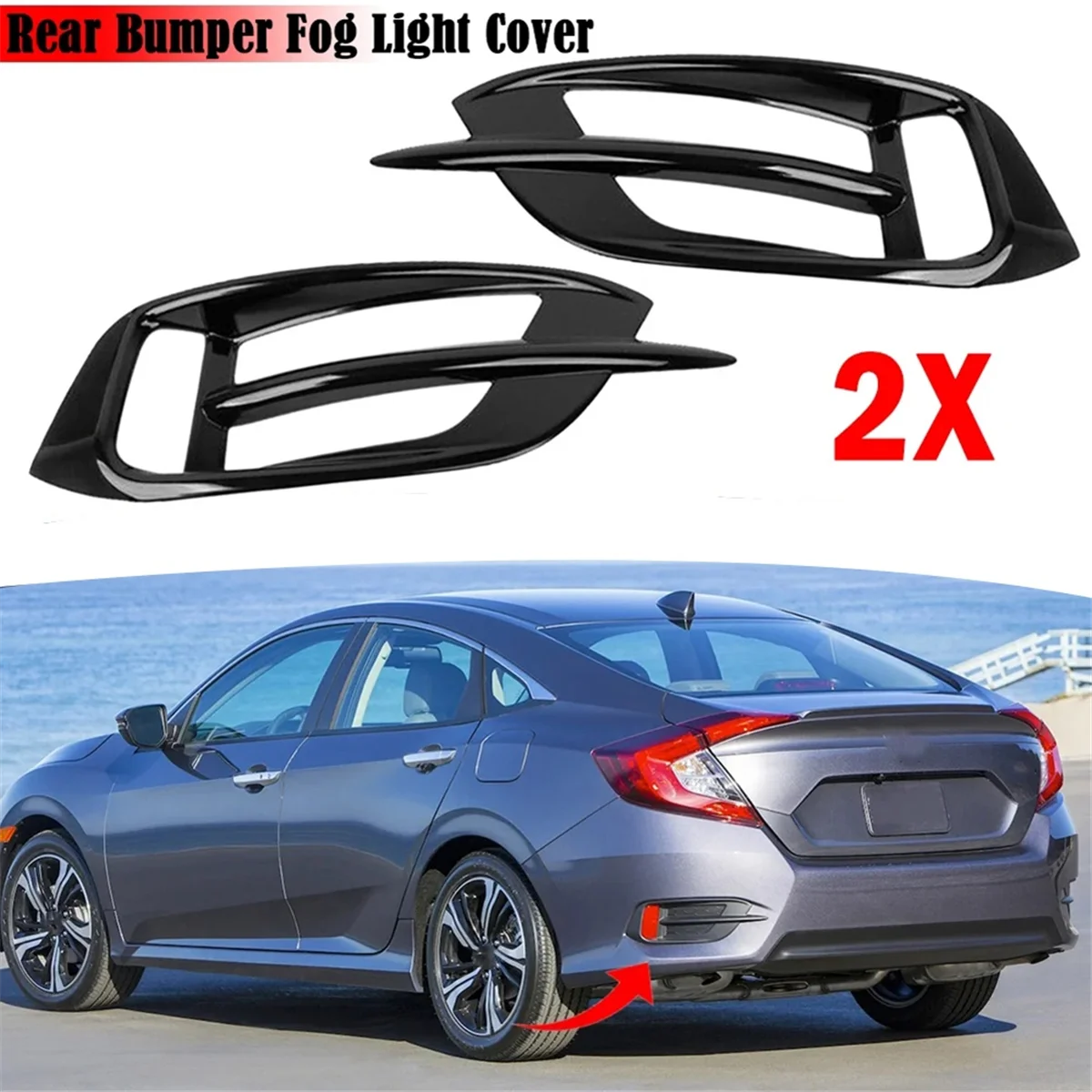 Black Car Rear Fog Light Grill Cover Trim for Honda Civic 10Th 2016 2017 2018 2019 Rear Fog Lamp Grille