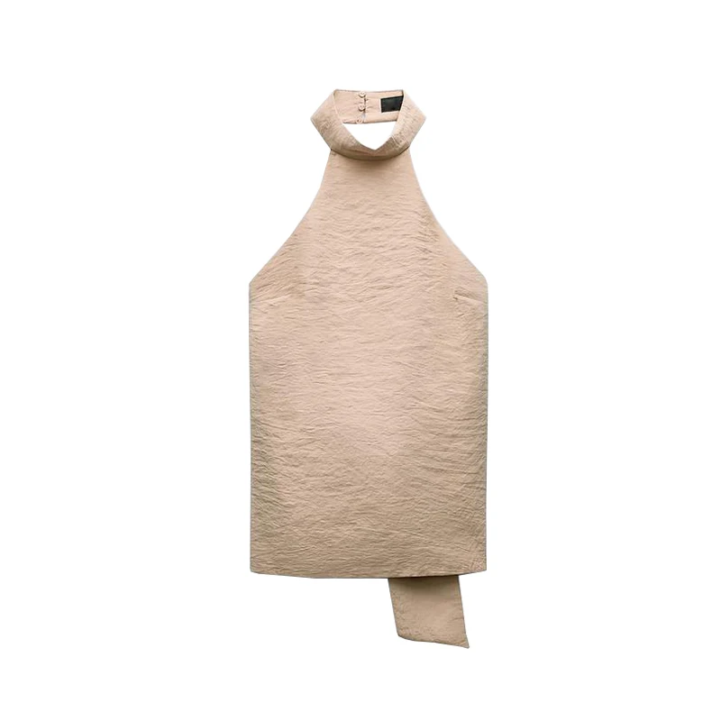 春の新作スタイル、肩出し襟、スタンドアップ、ノースリーブベスト、バックル装飾、ネックハンギングデザイン、レディーストップス