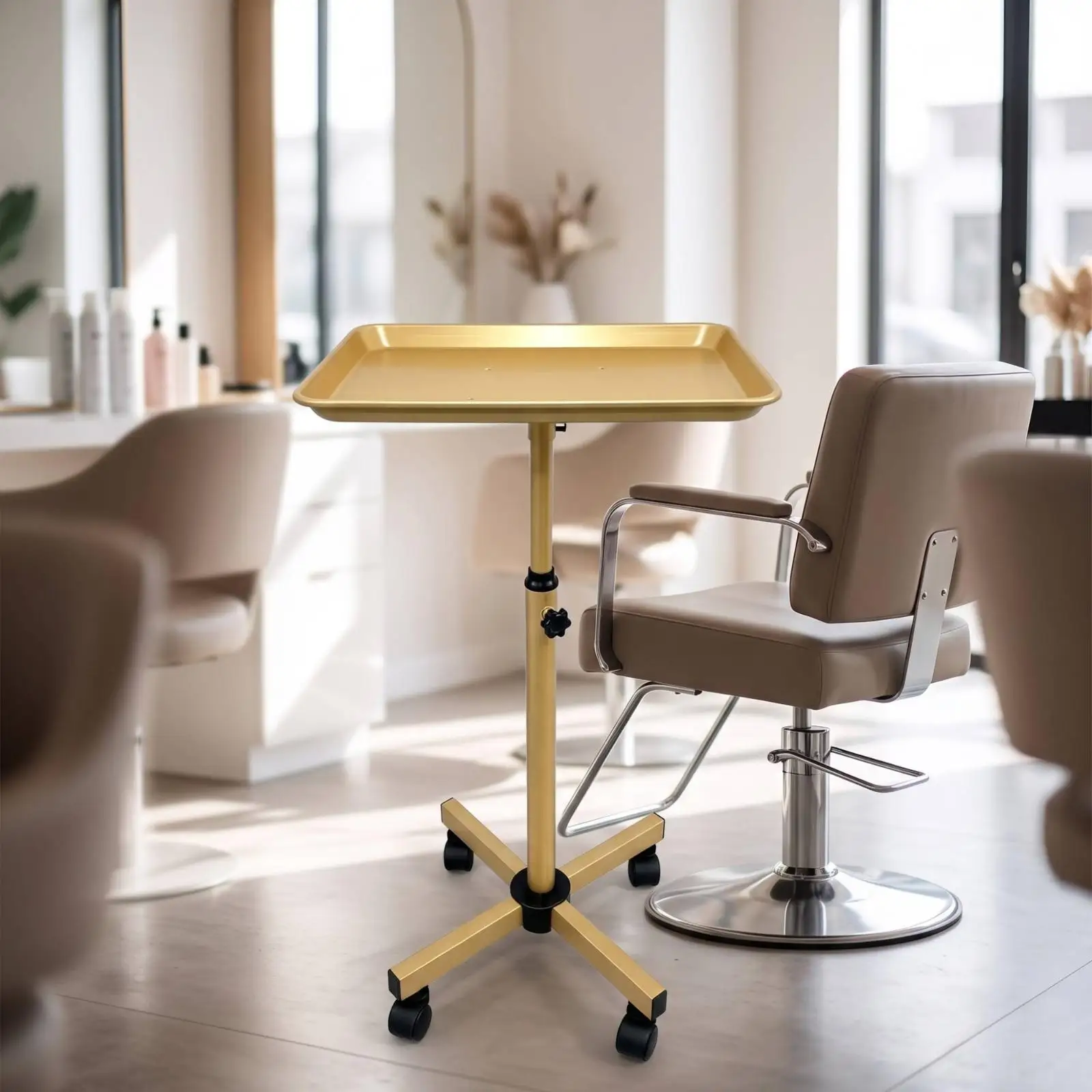 Rolling Salon Cart Stand Adjustable Tray Table for Beauty Equipment Furniture Home Workspace Storage