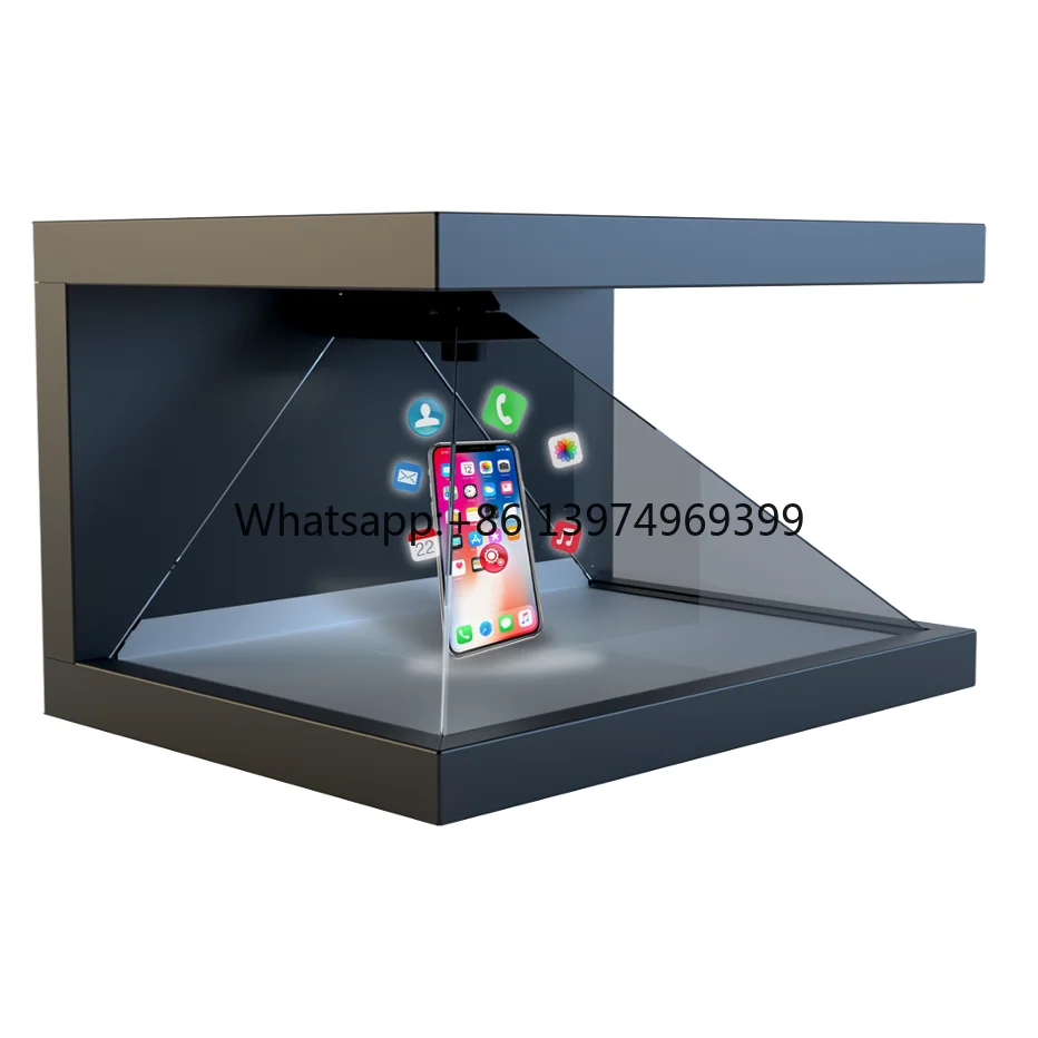3D Pyramid Hologram Display Case Holographic Showcase Full HD Flight Case 270 View Angle Plug and Play Advertising Display