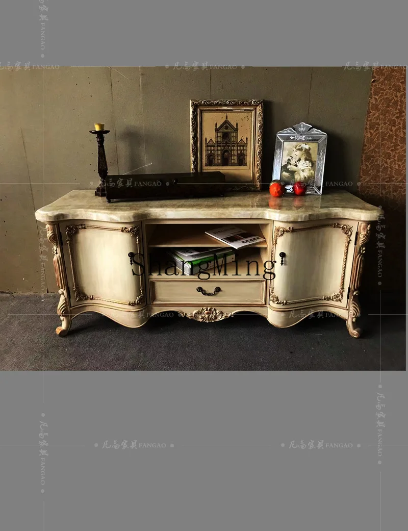 

CL retro TV living room audio-visual cabinet entrance cabinet marble countertop painted Chinese modern furniture