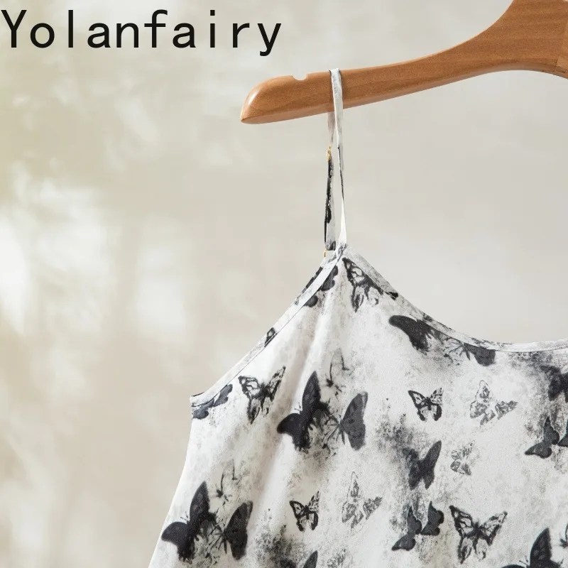 YOLANFAIRY 100%Real Mulberry Silk Tank Tops Woman Summer 2026 Fashion Printed Sling Tops Women Clothing Tanktop Camis Ropa Mujer