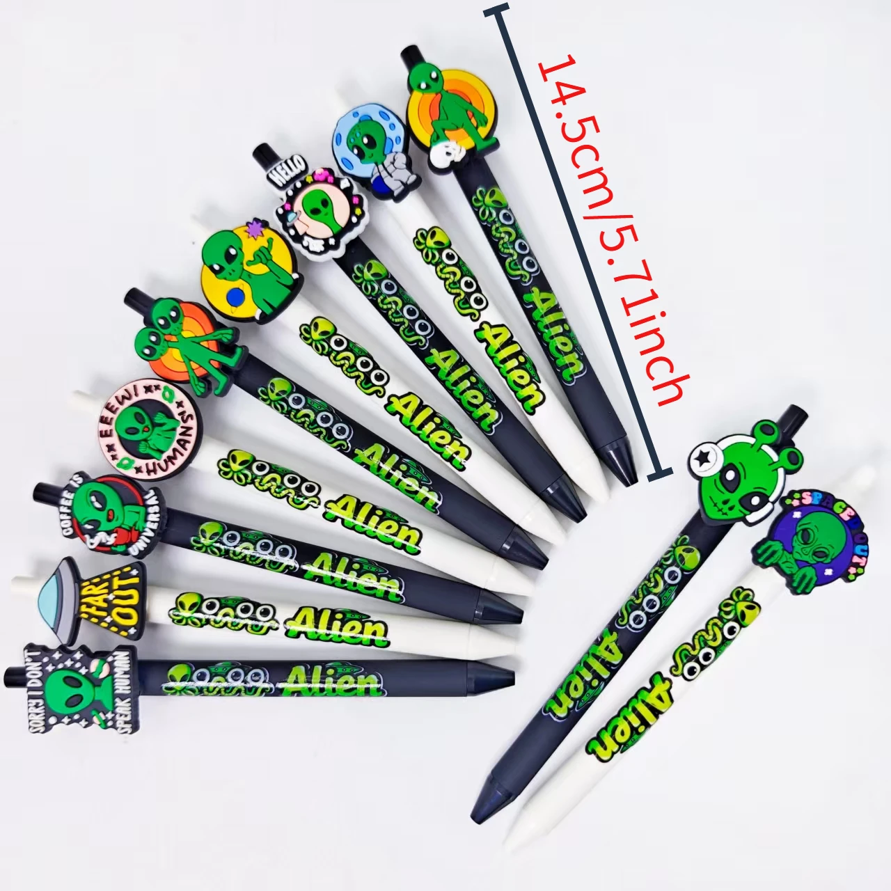 11pcs/22pcs green alien themed ballpoint pen, creative alien font printing, daily office, student learning stationery, gift pens