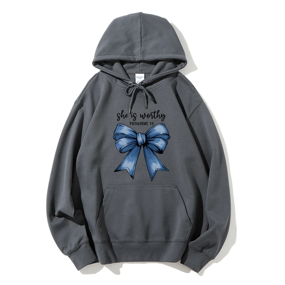 

Hoodie Slogan with Bow Print Elegant Inspirational and Delicate Style Soft Fabric for Faith-Based Casual Y2k Graphic Hoodie
