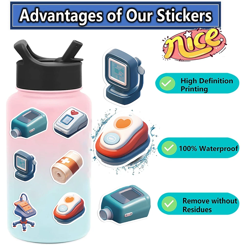 10/30/50PCS Cartoon 3D Medical Devices Stickers For Notebook Laptop Suitcase Stationery Phone PVC Waterproof Decal DIY Toys Gift