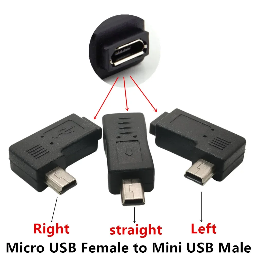 USB 2.0 przejściówka 90 stopni w lewo i w prawo kąt Mini USB mikro USB męski Adapter złącza żeński