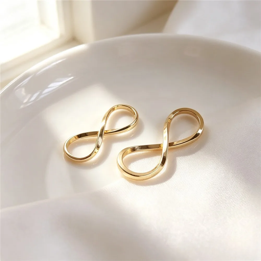 Brass 14K Gold Plated Double Loop Infinity 8 Shape Love Pendant DIY Bracelet Clavicle Chain Jewelry Findings
