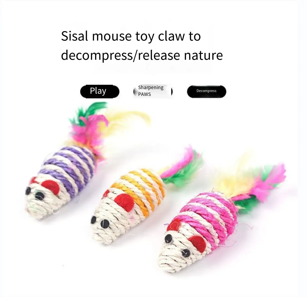 

4 Mouse Pack Pet Cat Toy Fake Mouse Mini Funny Cat Colorful Feather Sisal Mini Toy Pet Supplies