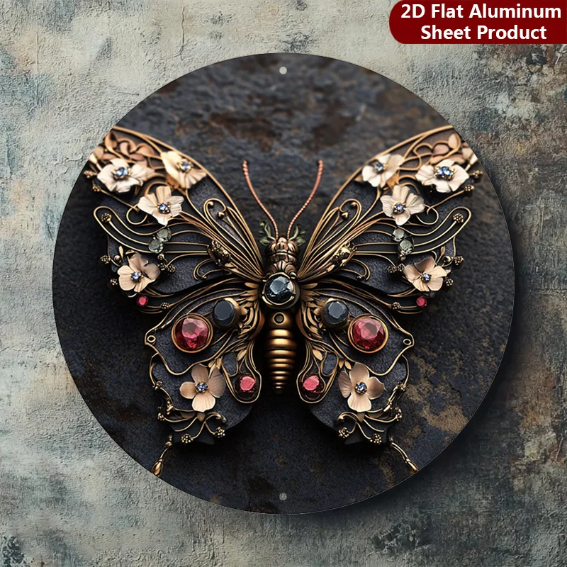 2D Flat, 1pc,Steampunk Insect Sign - 8X8 Inches,Vintage Butterfly Metal Wall Decor,Handcrafted Jewelry Decorative Sign Suitable