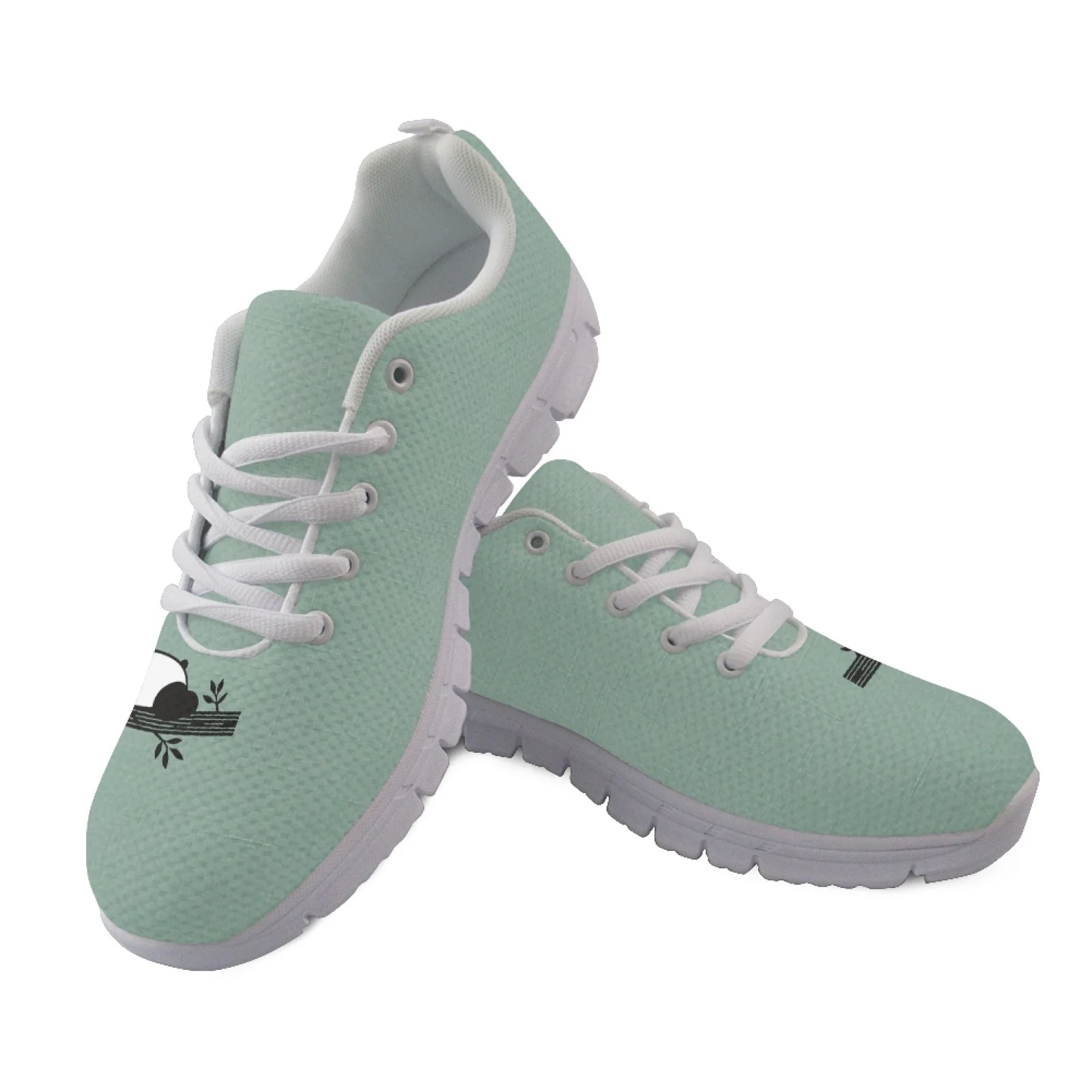 Coloranimal Panda Bamboo Print Lace Up Athletic Tennis Shoe for Womens Mesh & EVA Sole Women Running Walking Shoes for Gym