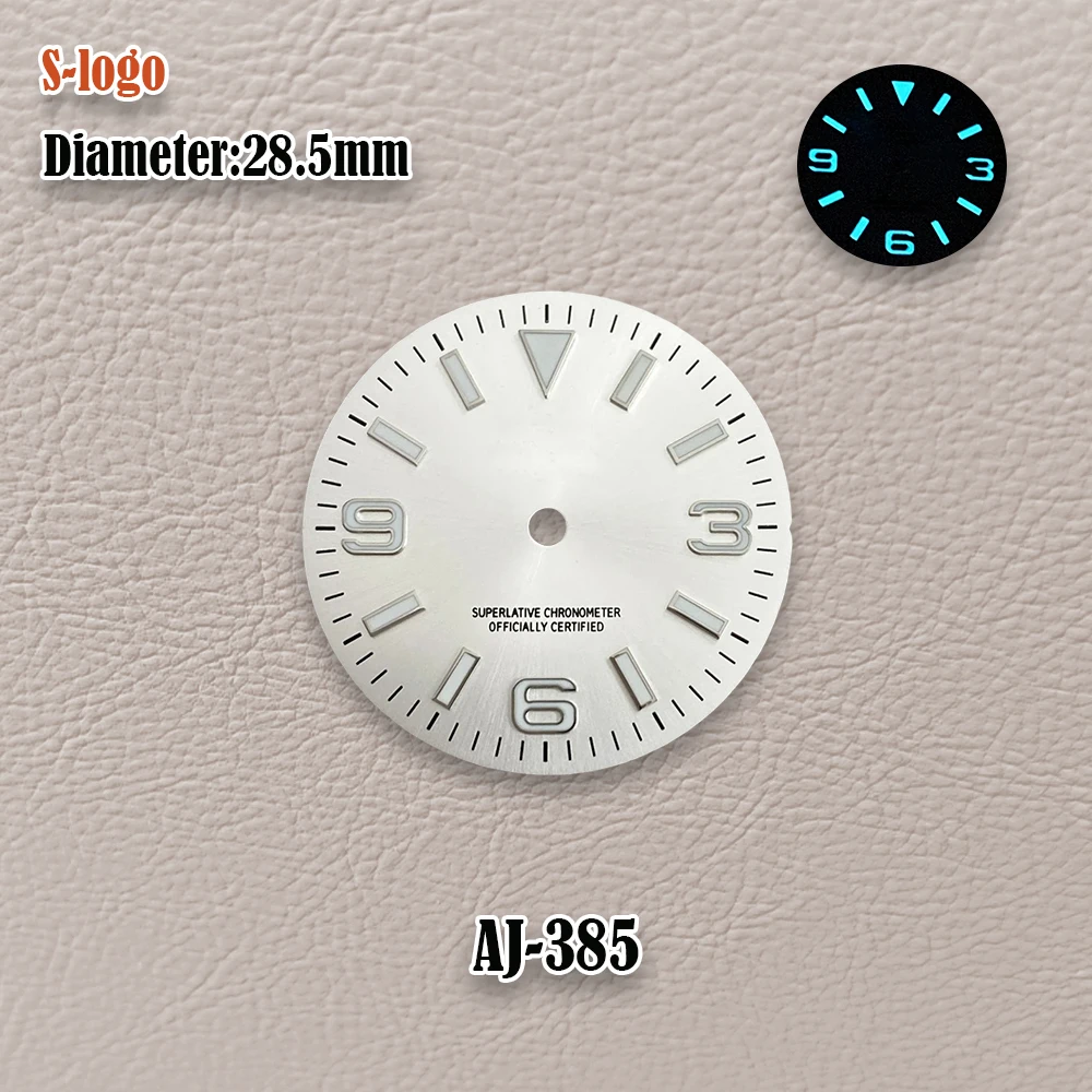 28.5mm S Logo Explorer Dial Suitable For NH35/NH36 Japanese Automatic Movement Ice Blue Luminous Watch Accessories repair Tools