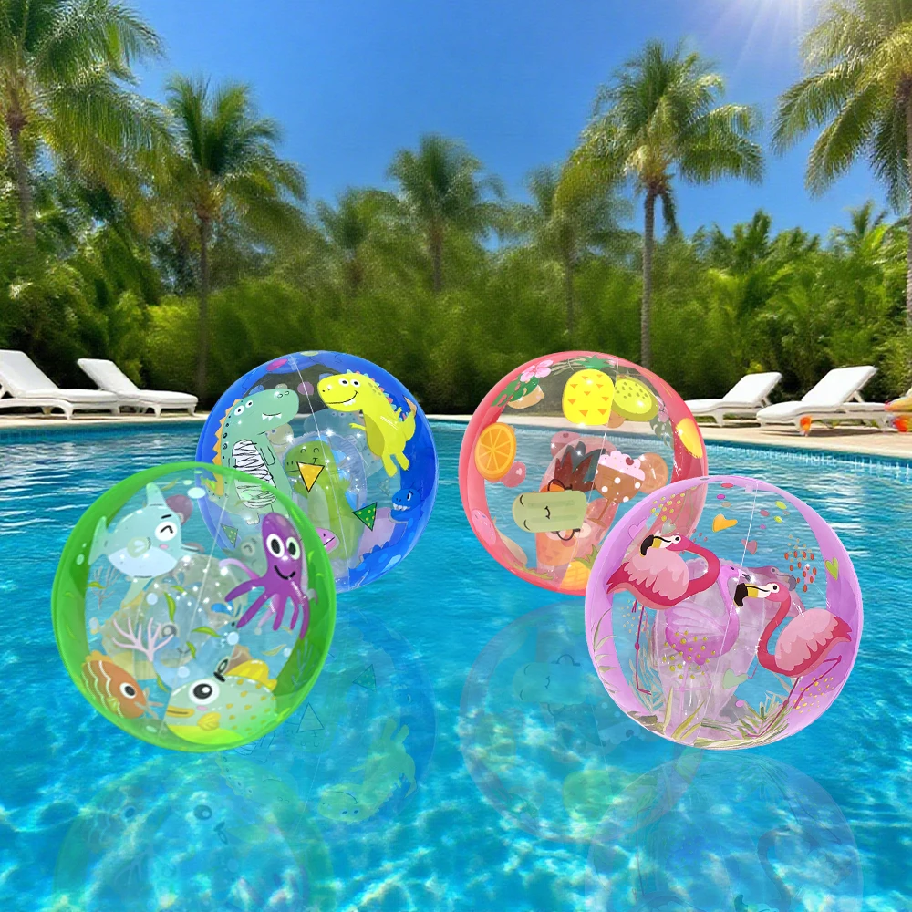 Pallone da spiaggia gonfiabile con palla trasparente a strisce colorate, adatto per giochi di feste in piscina sulla spiaggia