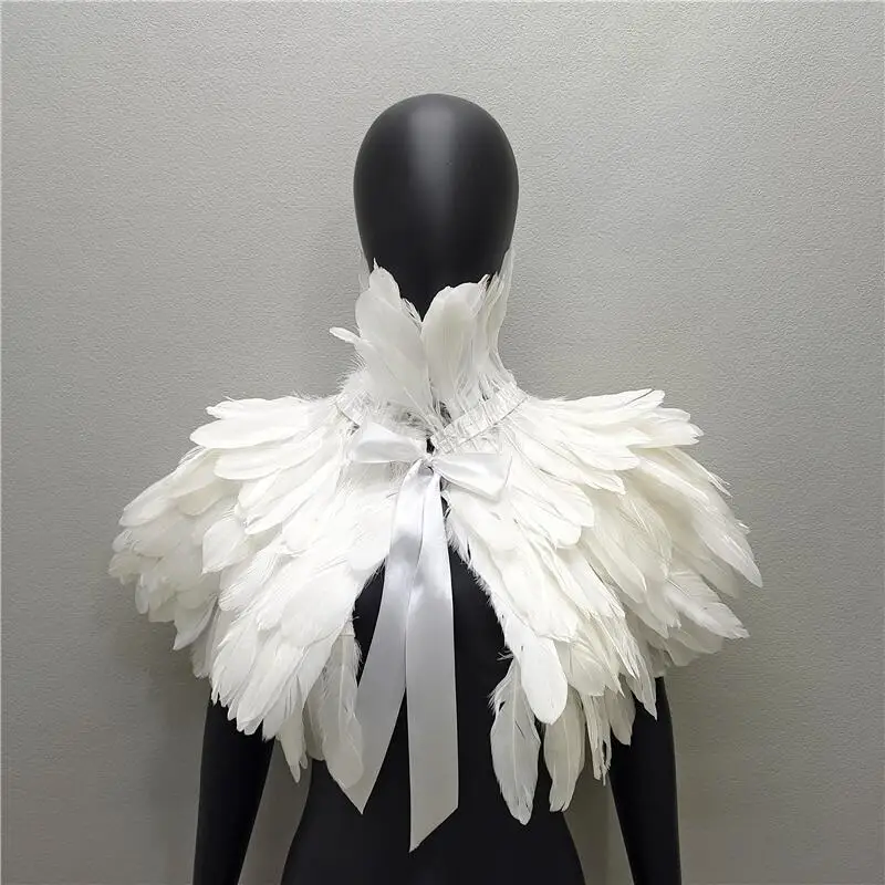 Feather Cape Shawl Shoulder Shrug Wraps with Choker Collar Party Cosplay Wraps