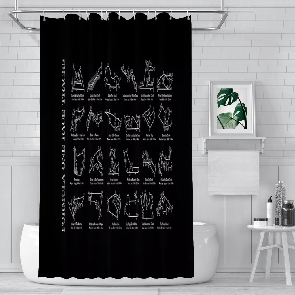 F1 Race Tracks  (White Stencil-No Background) Coffee Shower Curtain for Bathroom  Aesthetic Room Decoration