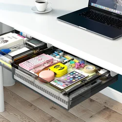 Caja de almacenamiento tipo cajón para debajo del escritorio, organizador de escritorio, papelería autoadhesiva, caja Invisible, soporte de maquillaje, decoración de escritorio