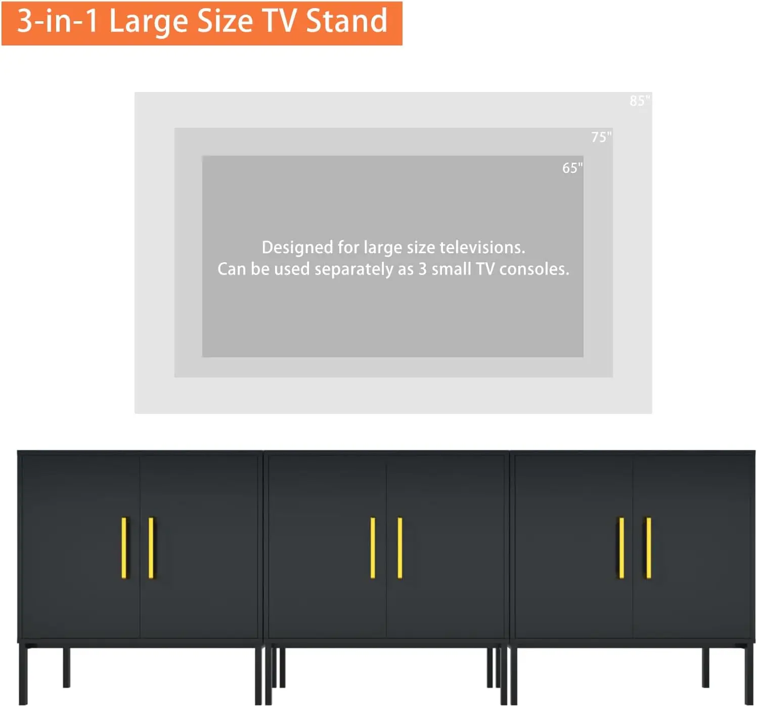 ตู้ไซด์บอร์ดบุฟเฟ่ต์พร้อมชั้นวางปรับระดับได้ สีดำทอง โมเดิร์น ทำจากไม้ สำหรับห้องนั่งเล่น ห้องครัว ทางเดิน ชุด 3 ชิ้น