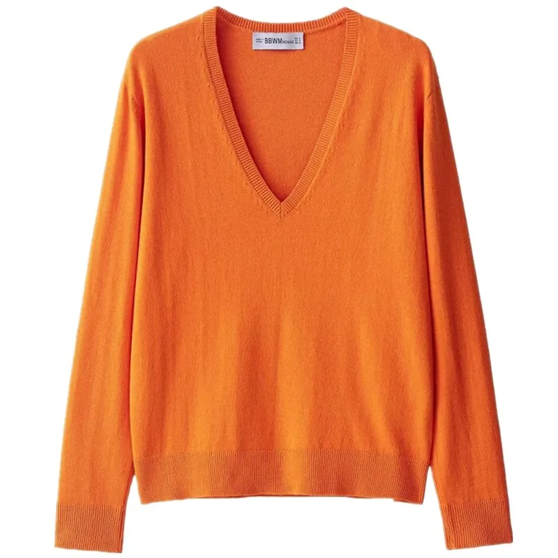 Nowa kolekcja damska jesień 2025, długi rękaw, dekolt w serek, płaskie dzianiny, prążkowany, uniwersalny element do garderoby, dzianinowy top 347028