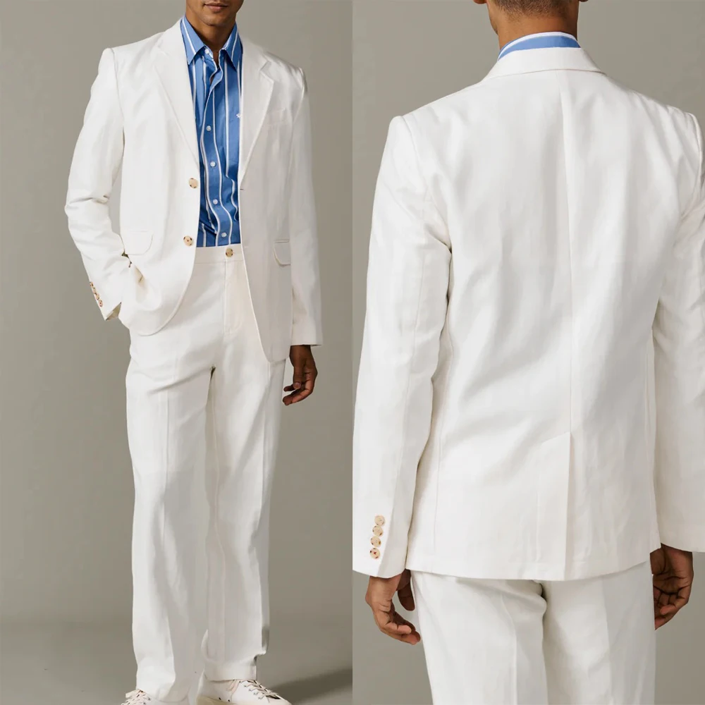 

Modern Men's Suit 2 Pieces Linen Blazer And Pants Business Formal Work Wear Wedding Groom Tuxedos Customized Costume Homme
