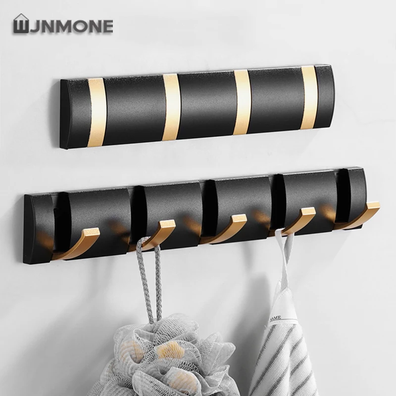 Punch-free Black Wall Hooks for Kitchen Bathroom Towel Hooks Robe Coat Hook Bathroom Fixture Home Accessories Coat Hanger Wall