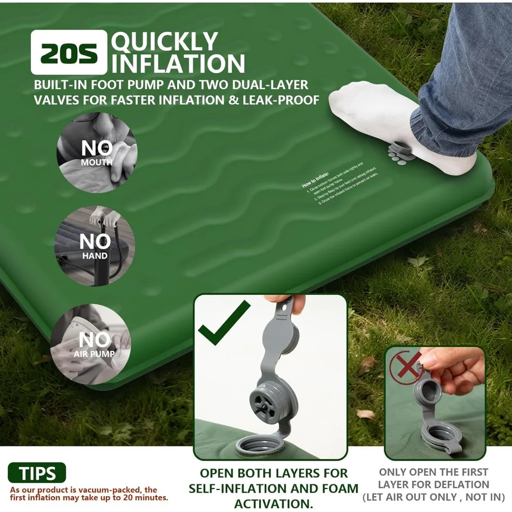 بساط نوم قابل للنفخ مريح للغاية مع وسادة، عزل عالي R-Value 9.5، رغوة مدمجة وسميكة للتخييم في الهواء الطلق #5