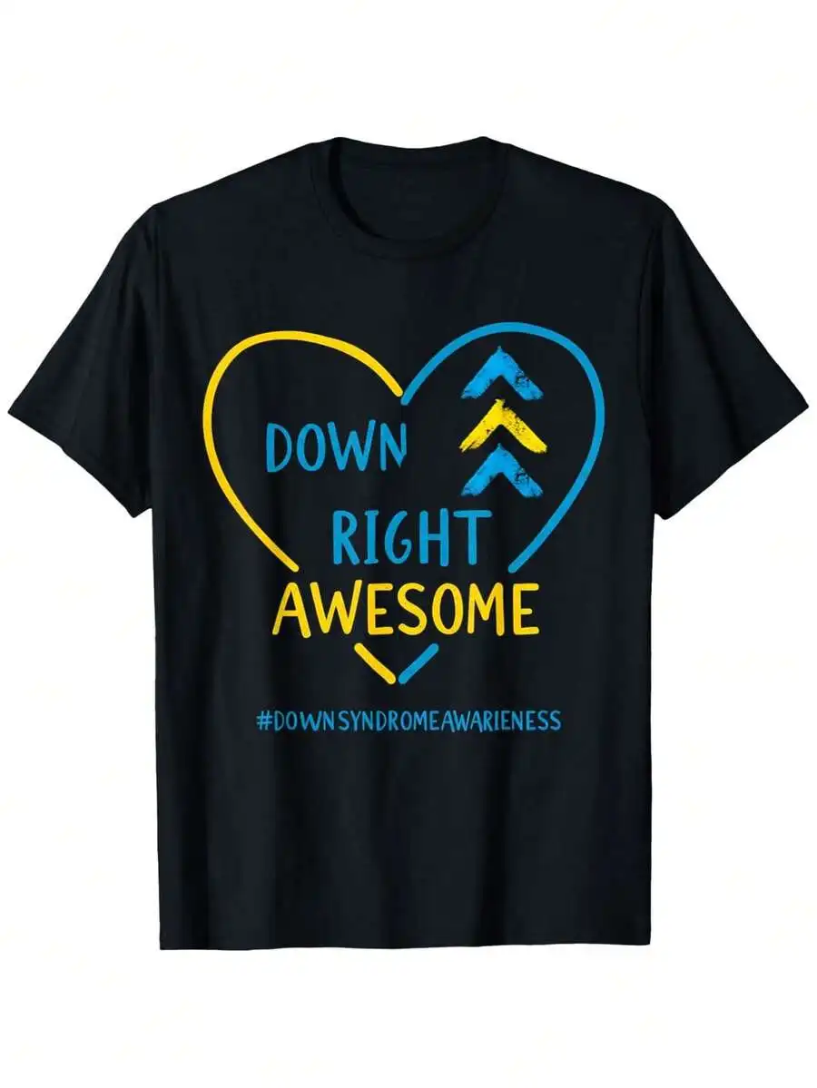 Syndrome Awareness Month T-Shirt, Unisex Crew Neck Tee, Casual All-Season Knit Fabric Top With Geometric Pattern, Regular Fit, H