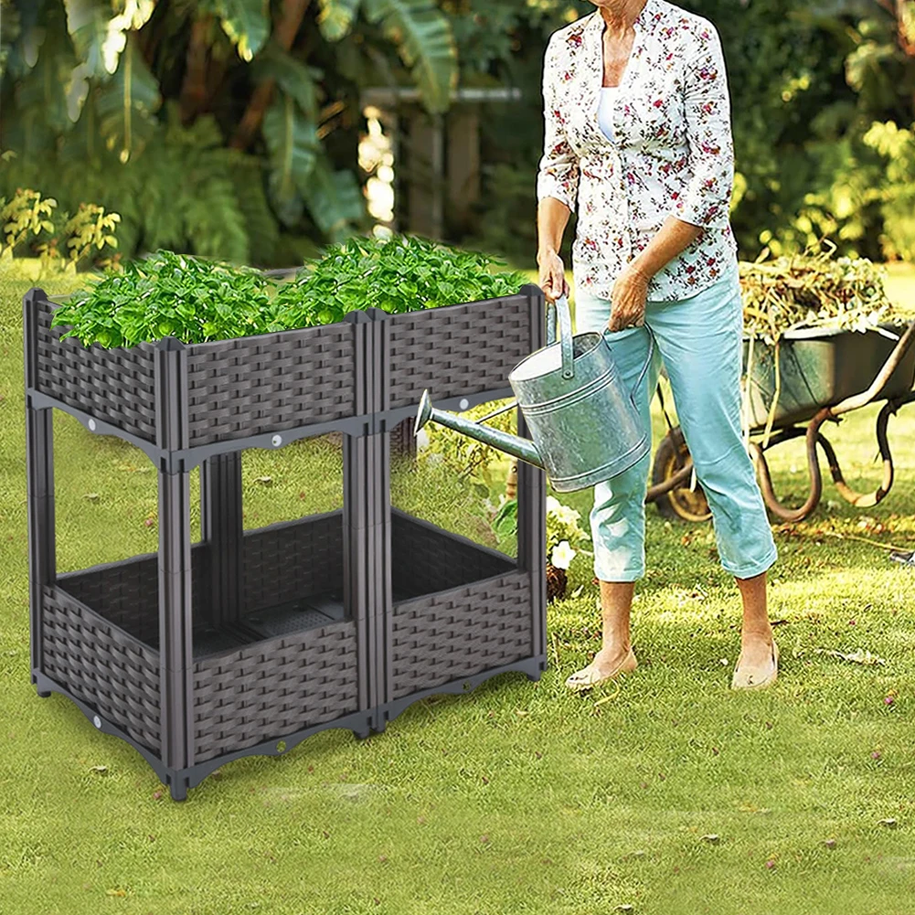 

2 Tier Balcony Vegetable Pot Wear Resist Thickened Planting Box Reusable Plastic Planter Box for Flowers Tomato and Herbs