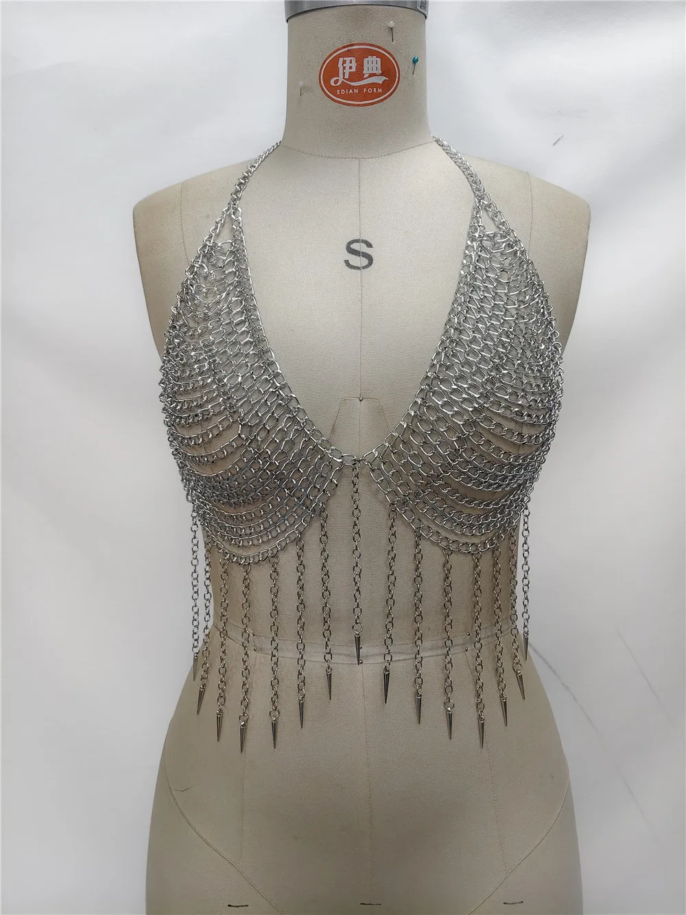New Spicy Girl Small Sharp Cone Tassel Pendant Metal Chain Splicing Combination Top Small Tank Top Body Chain