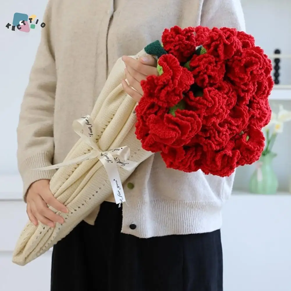 

Creative Crochet Carnation Bouquet Blanket Fashion DIY Craft Knitted Flower Blanket Finished Carnation Nap Blanket Birthday Gift