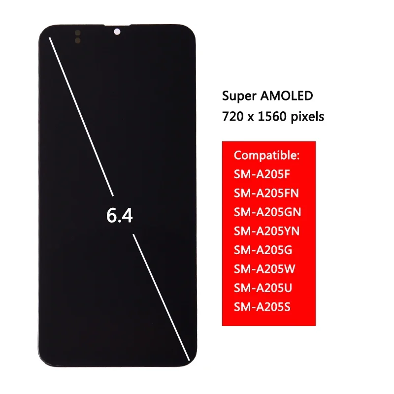 Super AMOLED For Samsung  A20 A205 SM-A205F A205FN LCD Display With Touch Screen Digitizer Assembly