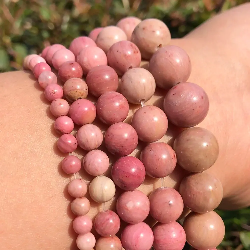 Natural Rhodonite Beads Round Loose Stone Beads For Jewelry Making 15.5\