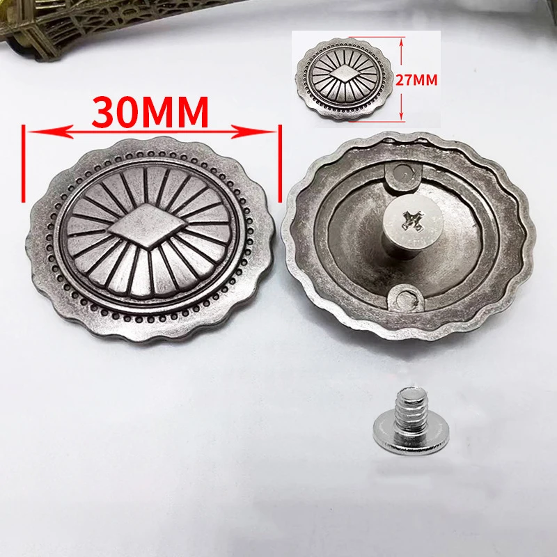 5Pcs 30*27mm Retro Silver Tribal Beauty Diamond Flower Leathercraft Belt Handbag Conchos Screwback Leather Trim