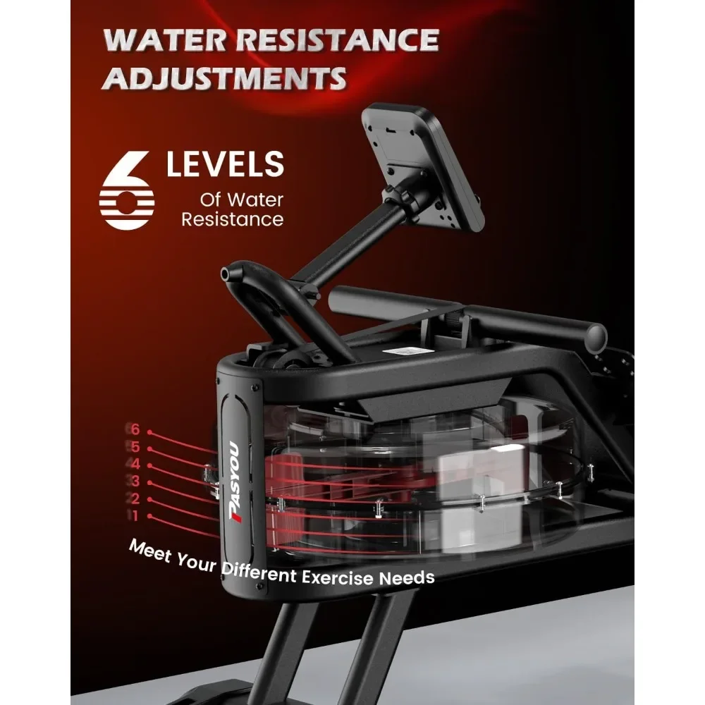 Water Rowing Machine Foldable Rowing Machine for Home Fitness Equipment LCD Monitor Ipad Holder for Cardio Training (Model:PW30)