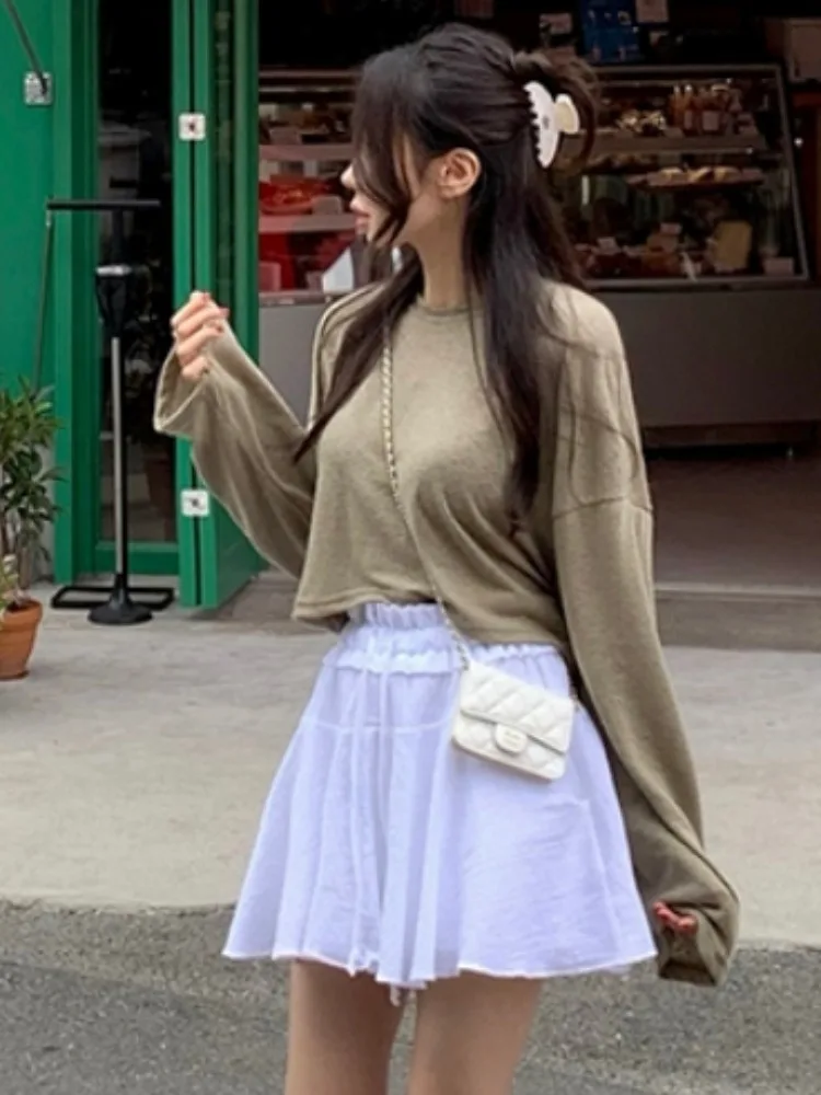 

Chic Summer Versatile A-Line Skirt with Elastic Waist And Wood ain for Women Commute Pure Color Other Material