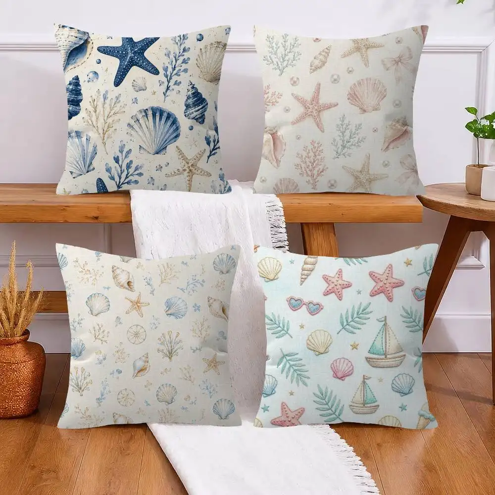 Summer Starfish and Shell   Pillowcase toon Gift Cushion Cover Bedroom Home Sofa Chair Seat Decor pillow case