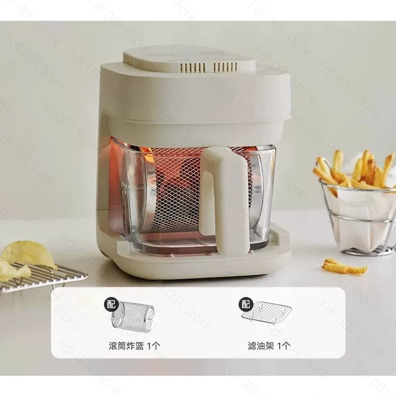 2L 900W Air Fryer Glass Basket Non Stick No Flip for Home Kitchen Easy Clean
