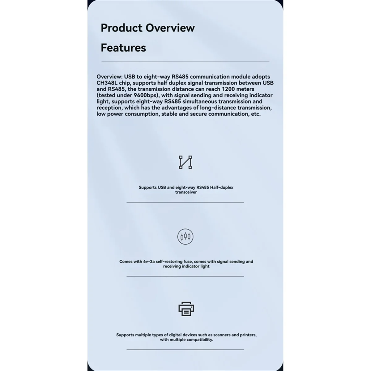 FZFZ USB-4방향 RS485 통신 모듈 CH344Q 스캐너 프린터용 표시 등이 있는 반이중 신호 전송