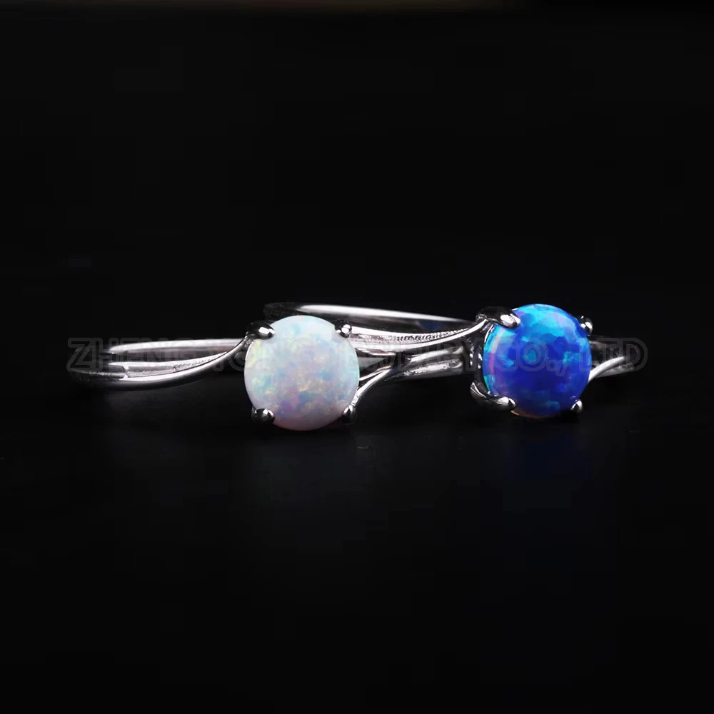 

White Fire Opal Ring for Men Women Sterling Silver Ring Round Cut Opal Ring #6--#10