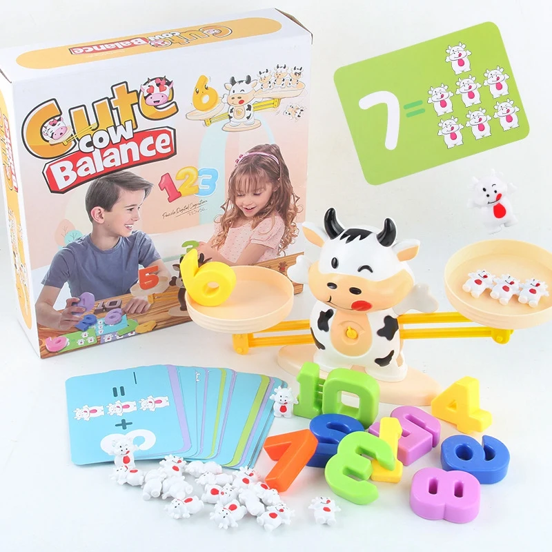 Math Match Toy Koe Balancing Schaal Voorschoolse Nummer Balans Speelgoed Baby Educatief Leren Bordspel Cadeau