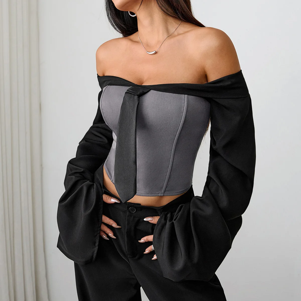 

Sexy Long Sve Tube Top Vest Women's Autumn Slim Tie Wrap Chest Fibone Design ort Top Spicy Girl Faion Streetwear