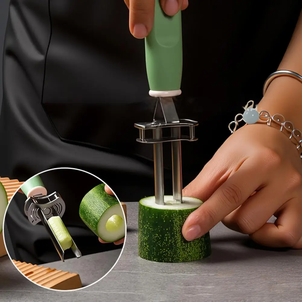 أداة إزالة الأساسية السريعة من الفولاذ المقاوم للصدأ مجموعة أدوات إزالة الفاكهة والخضروات الأساسية لإزالة البذور السريعة قطع الفلفل الجرس 2 في 1 #6