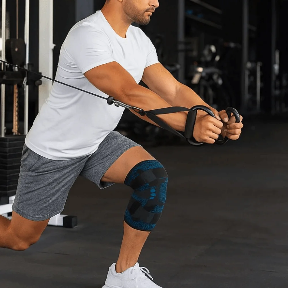

Breathable Knee Pad Non-slip Adjustable Compression Sleeve Spring Support Double Straps Knee Support Running