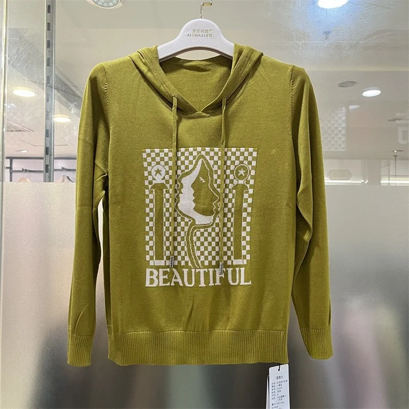 Slimming Long Sve T-irt Women's Sle Commute Faion Lenzing Lyocell Knitted Sweater Cap Sve Regular Fit Color