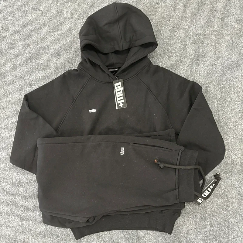 6PM Drill Hip-hop Jacket Embroidered Men's Hooded Sweatshirt Letters Plus Velvet Pullover Long Trendy Sports Suit Sweatpants