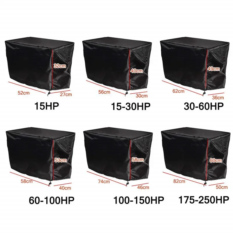 15-250HP 420D Waterproof Yacht Half Outboard Motor Engine Boat Cover Anti UV Dustproof Cover Marine Engine Protector Black