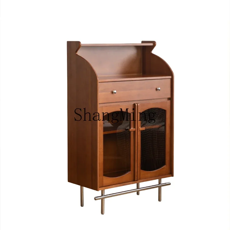 

ZZJ medieval solid wood dining side cabinet villa courtyard living room glass tea cabinet retro loft side cabinet