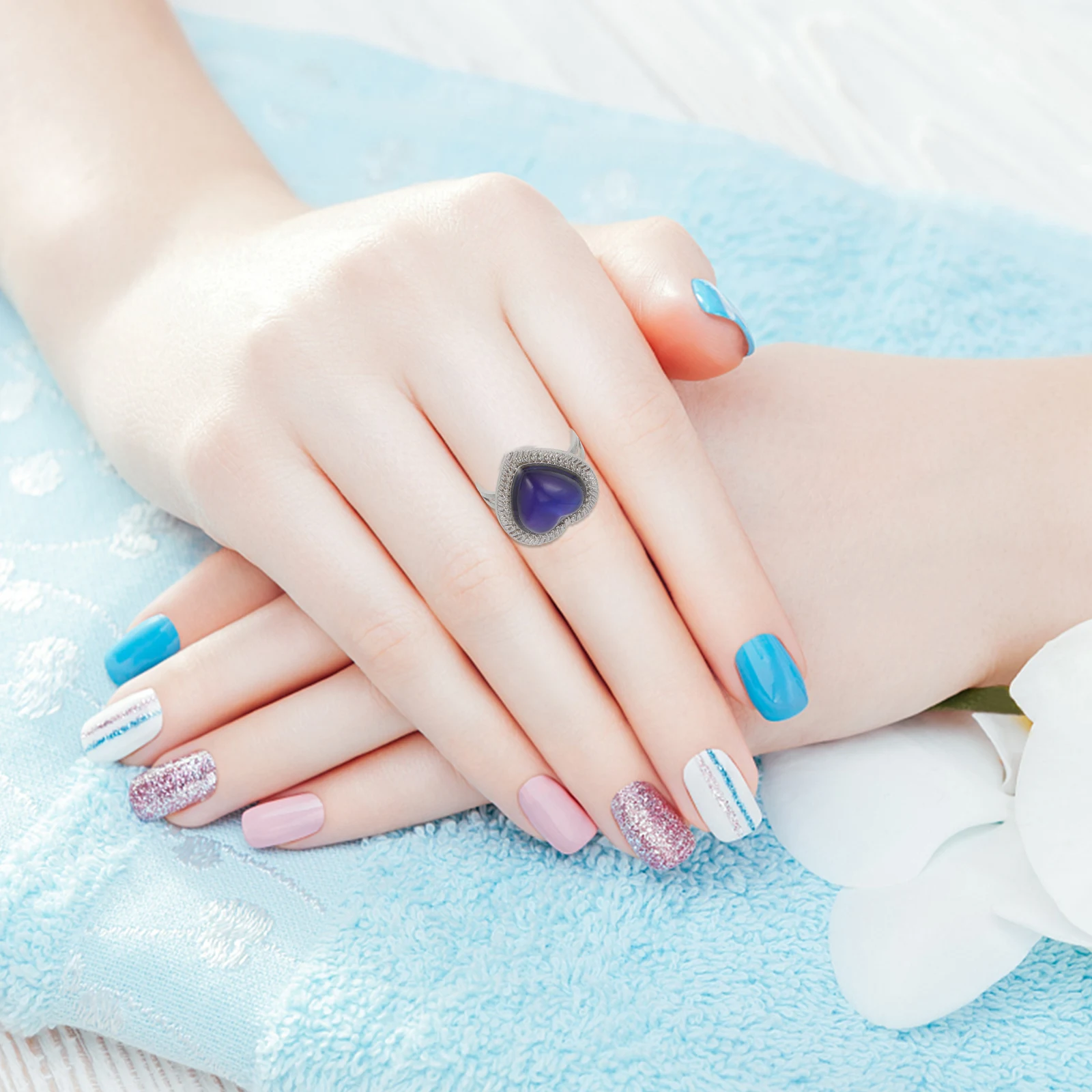 سبيكة المزاج الدائري لسيدة قابل للتعديل الأحجار الكريمة اللون تغيير القلب العاطفة البنصر استشعار درجة الحرارة الإكسسوارات #1