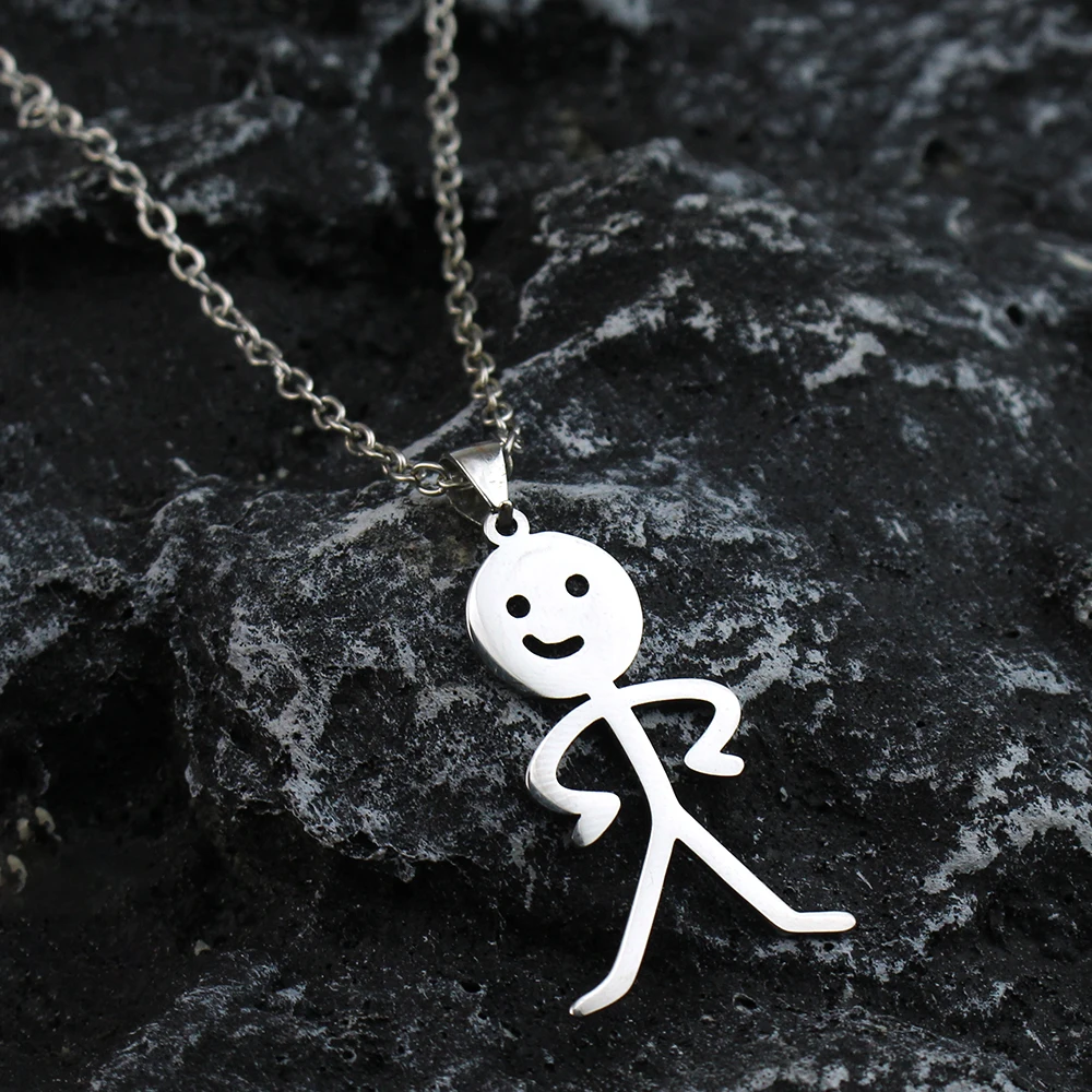 Hip Hop Fxck You Funny Doodle Pendant Necklace For Man Woman Stickman Middle Finger Rock Punk Necklace Party