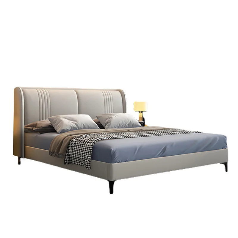 

Italian minimalist leather bed, master bedroom modern minimalist light luxury leather bed