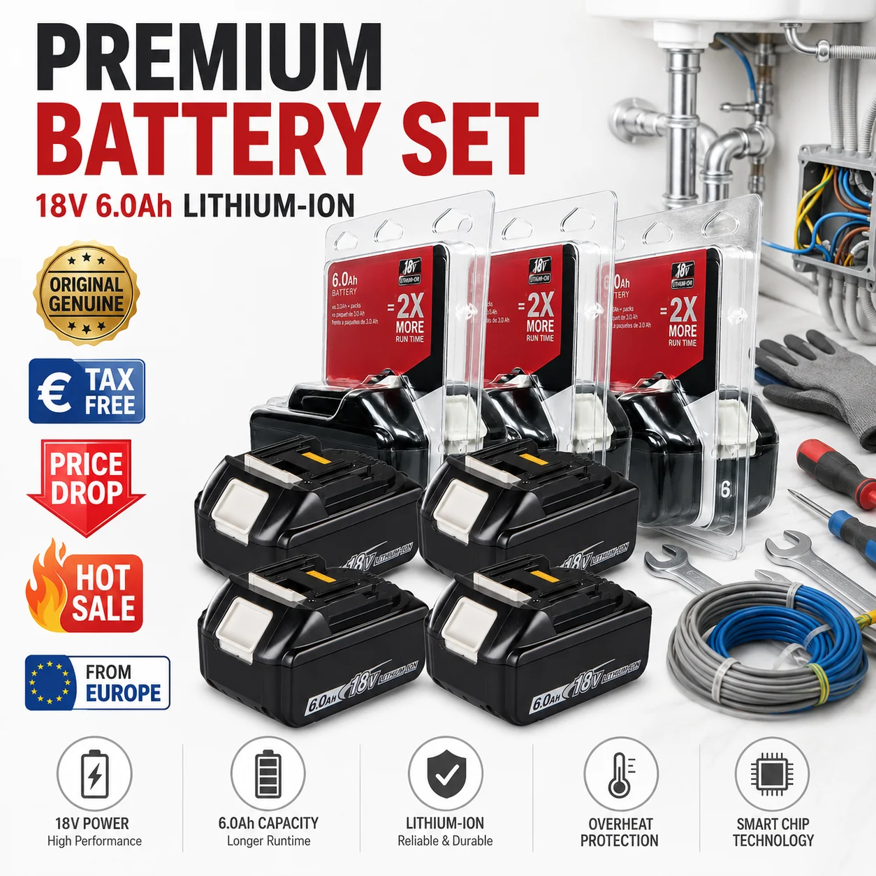 Für Makita 18V Akku 5Ah wiederaufladbarer Pack BL1850B BL1840 BL1830B BL1860 Lithium-Ionen für kabellose Elektrowerkzeuge, für Makita 18V Akku 5.0Ah wiederaufladbarer Lithium-Ionen-Akku BL1850B BL1840