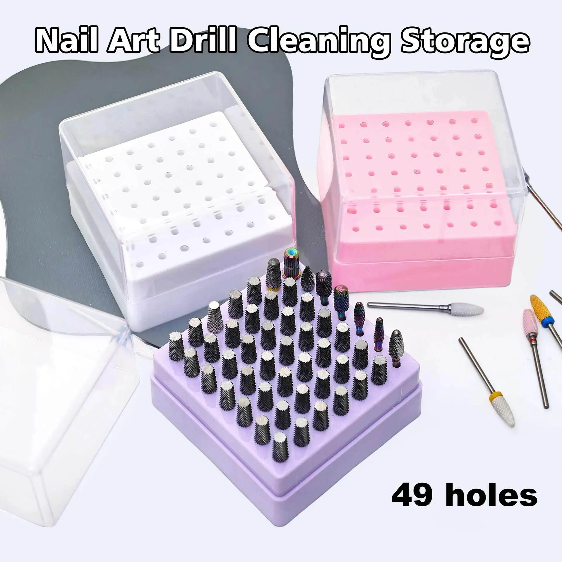Transparente Nagelbohrer-Organizer-Box mit 49 Fächern, Sichtregal aus Acryl, Staubdicht, Tragbare Leere Aufbewahrung für Nagelkunst-Zubehör